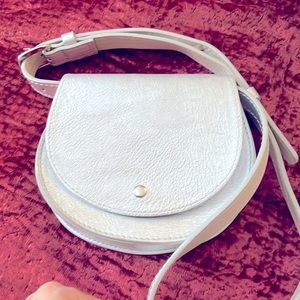 Silver fanny pack shoulder bag, also belt with a pocket book/ wallet fits phone